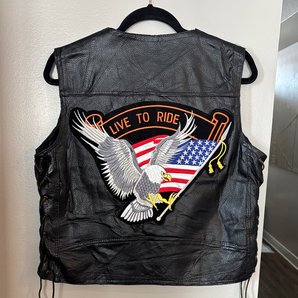 Black Leather Vest with Eagle Patch